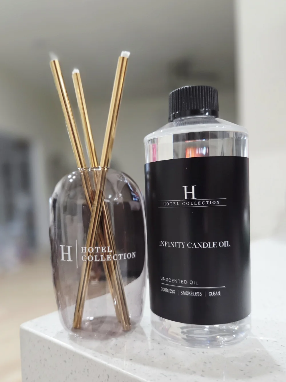 Hotel Collection Infinity Candle Oil with Glass Reed Diffuser - Black & Clear